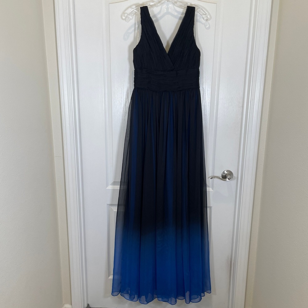 Halston Heritage Evening Gown Black Blue Ombre Pleated Dress Formal NWT Size 8 - Picture 12 of 12
